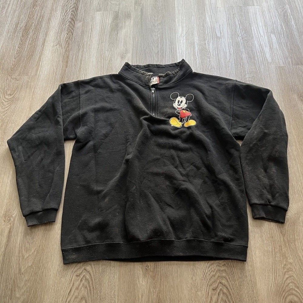 Vintage Disney Red Mickey Mouse Quarter Zip Pullover Sweater Size Large